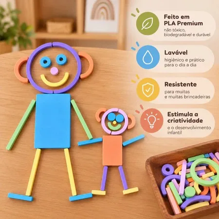 Brinquedo Educativo Monte e Imagine 52 Peças – Criatividade Coordenação Motora Recurso Pedagógico — foto 3