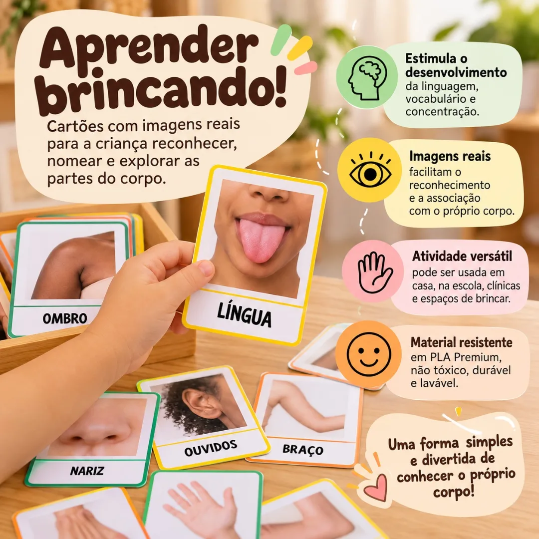 Cards Visuais Partes do Corpo Infantil Recurso Pedagógico Montessori com Imagens Reais — foto 3