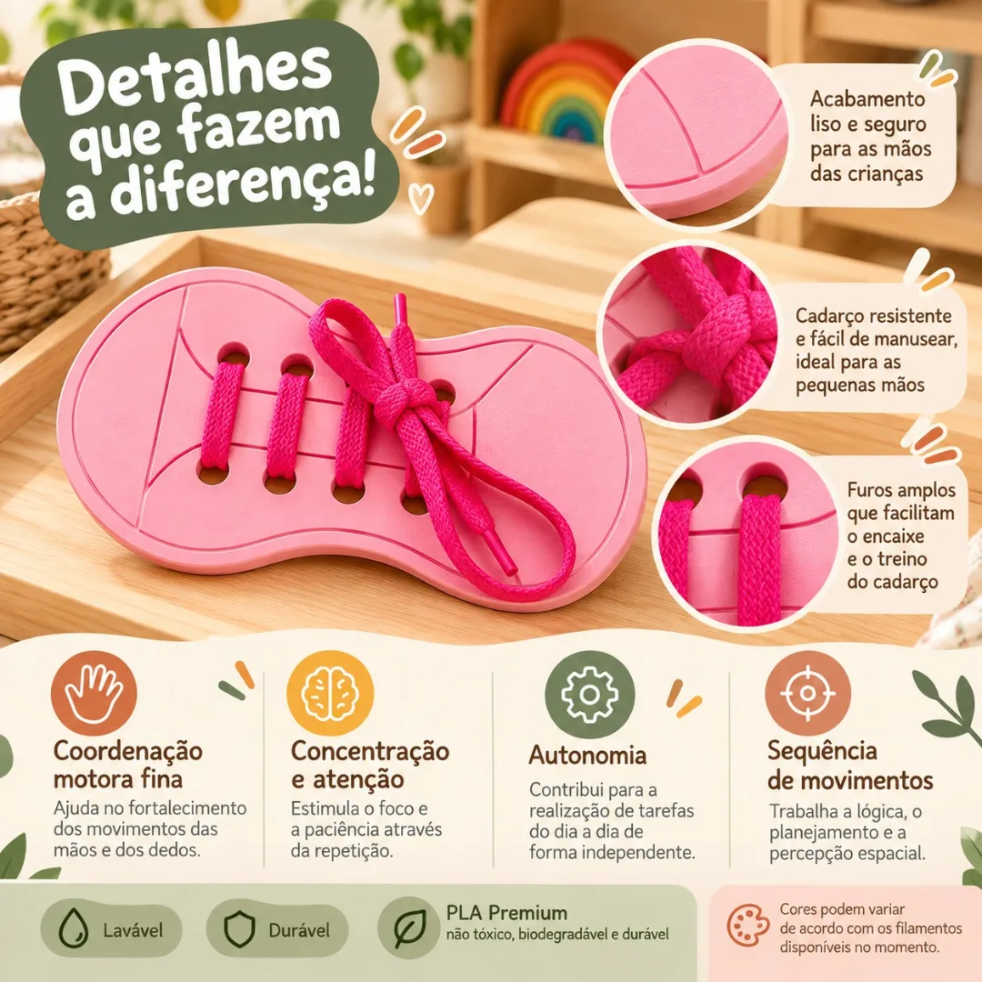 Vida Prática Cadarço – Brinquedo Educativo Coordenação Motora Montessori Recurso Pedagógico — foto 3