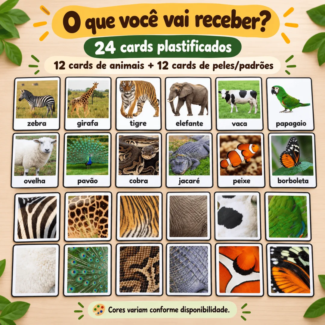 Cards Pele dos Animais 24 Cartões Plastificados Pareamento Visual Recurso Pedagógico — foto 2