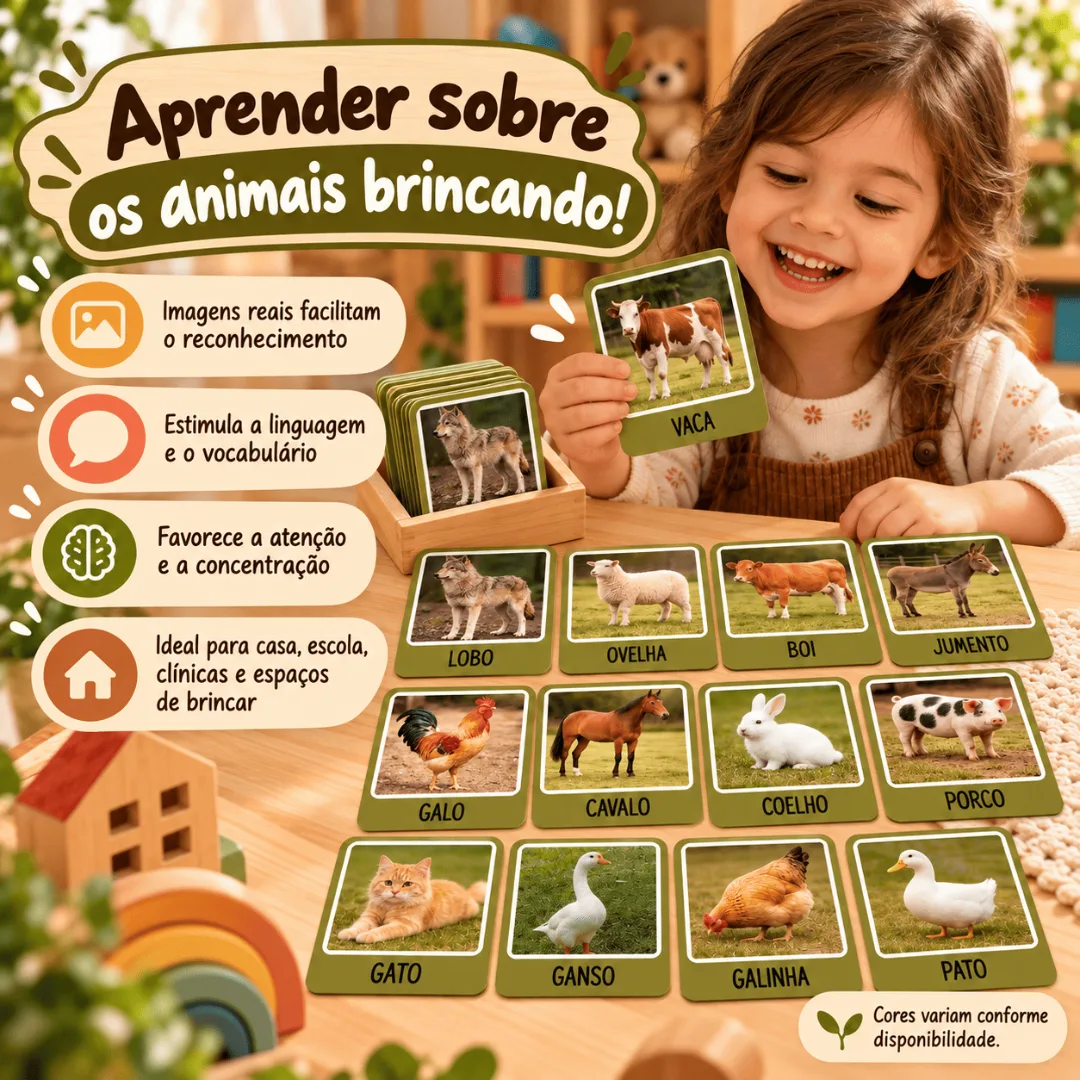 Cards Visuais Animais da Fazenda 13 Cartões Plastificados com Imagens Reais Recurso Pedagógico — foto 3