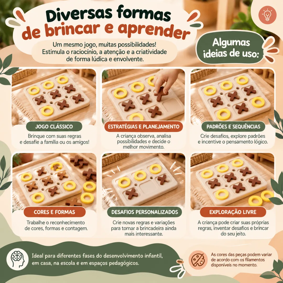 Jogo da Velha Infantil – Brinquedo Educativo de Estratégia e Raciocínio Recurso Pedagógico — foto 3