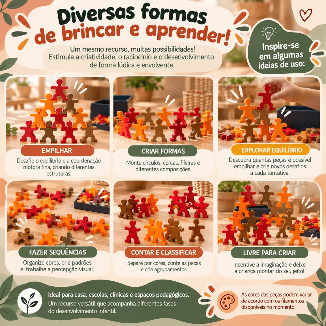 Compartilhar:  0 Bonecos de Equilíbrio 20 Peças – Brinquedo Educativo de Empilhar Coordenação Motora Recurso Pedagógico — foto 3