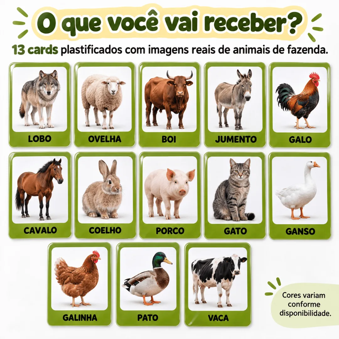 Cards Visuais Animais da Fazenda 13 Cartões Plastificados com Imagens Reais Recurso Pedagógico — foto 4