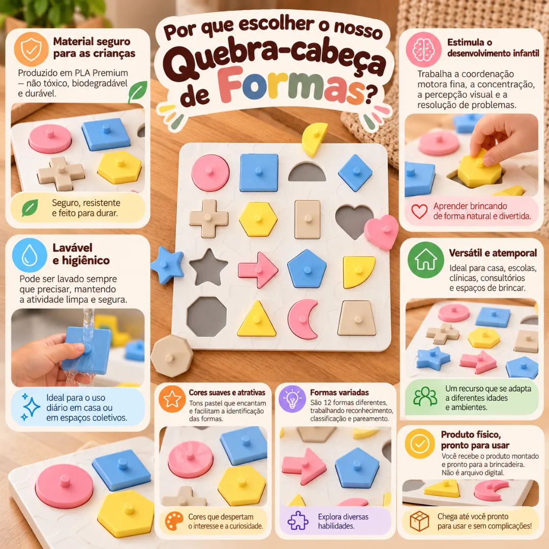 Quebra-Cabeça de Formas 16 Peças – Brinquedo Educativo Montessori Coordenação Motora — foto 3