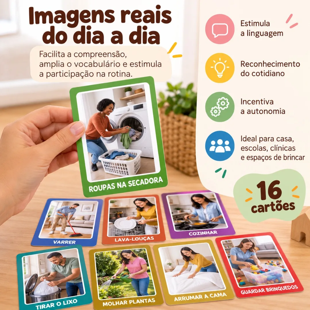 Cards Visuais de Afazeres Domésticos 16 Cartões de Rotina Infantil Personalizáveis — foto 2