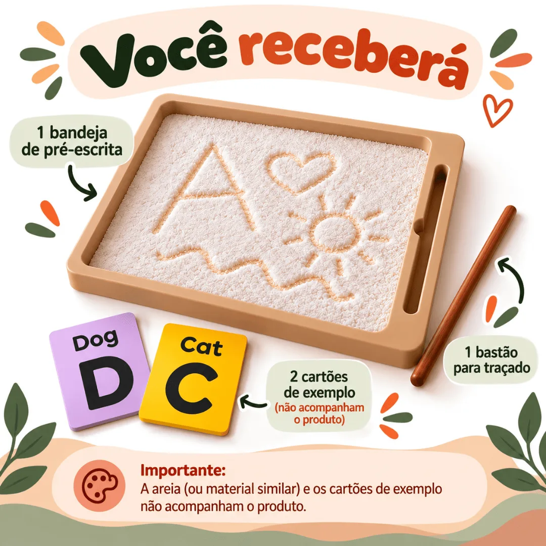 Bandeja de Pré-Escrita Sensorial – Alfabetização Coordenação Motora Montessori Recurso Pedagógico — foto 2