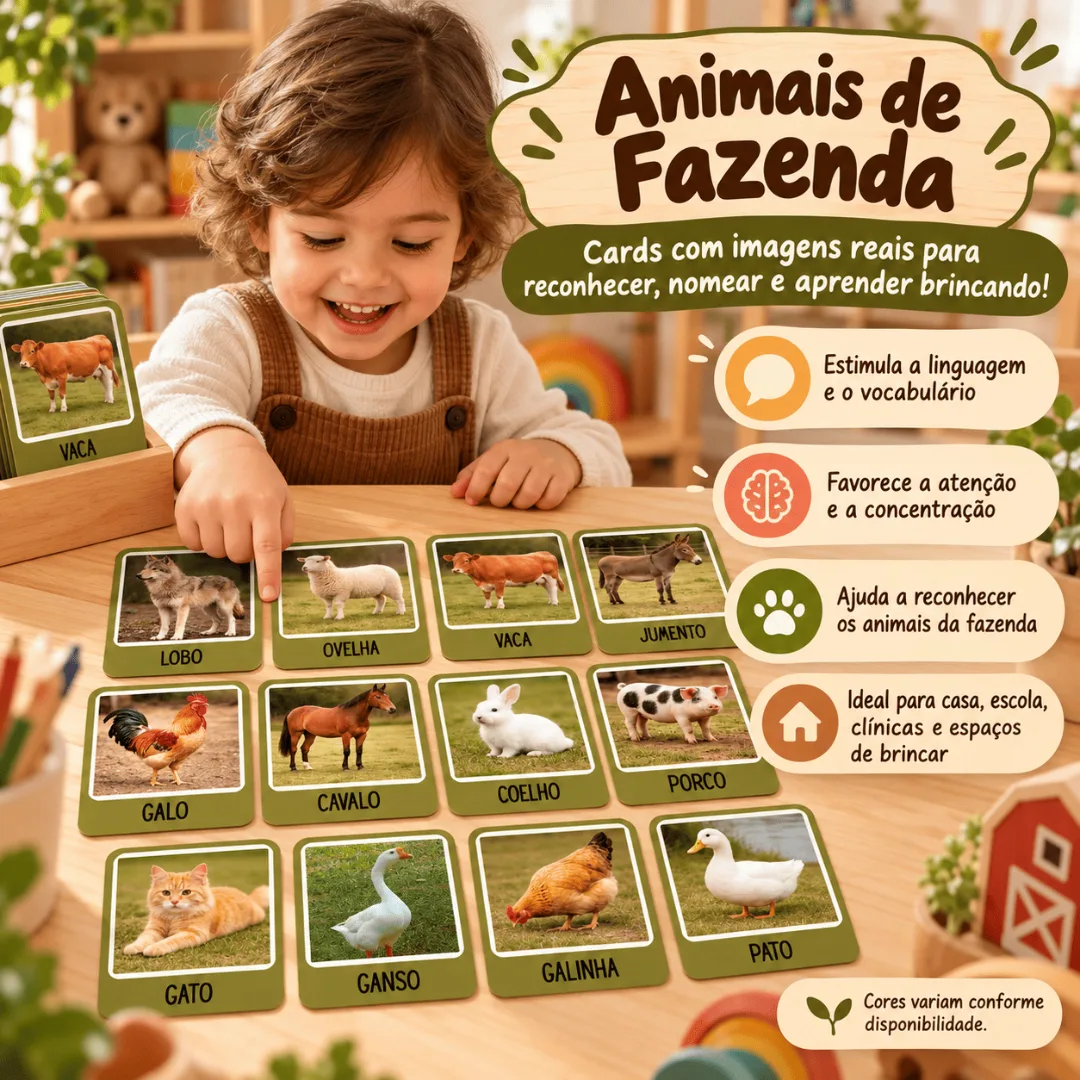 Cards Visuais Animais da Fazenda 13 Cartões Plastificados com Imagens Reais Recurso Pedagógico — foto 2