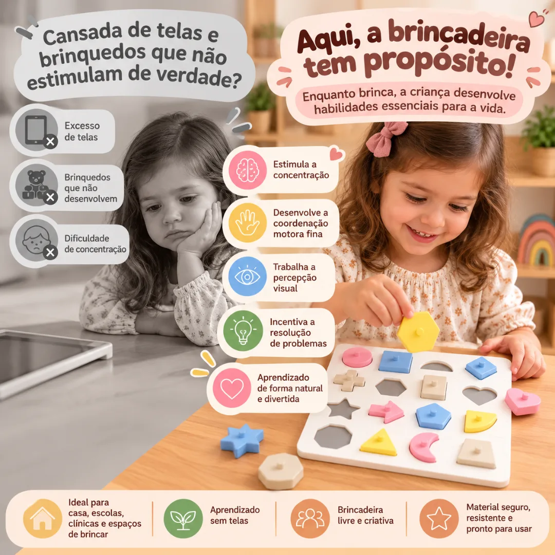 Quebra-Cabeça de Formas 16 Peças – Brinquedo Educativo Montessori Coordenação Motora — foto 2