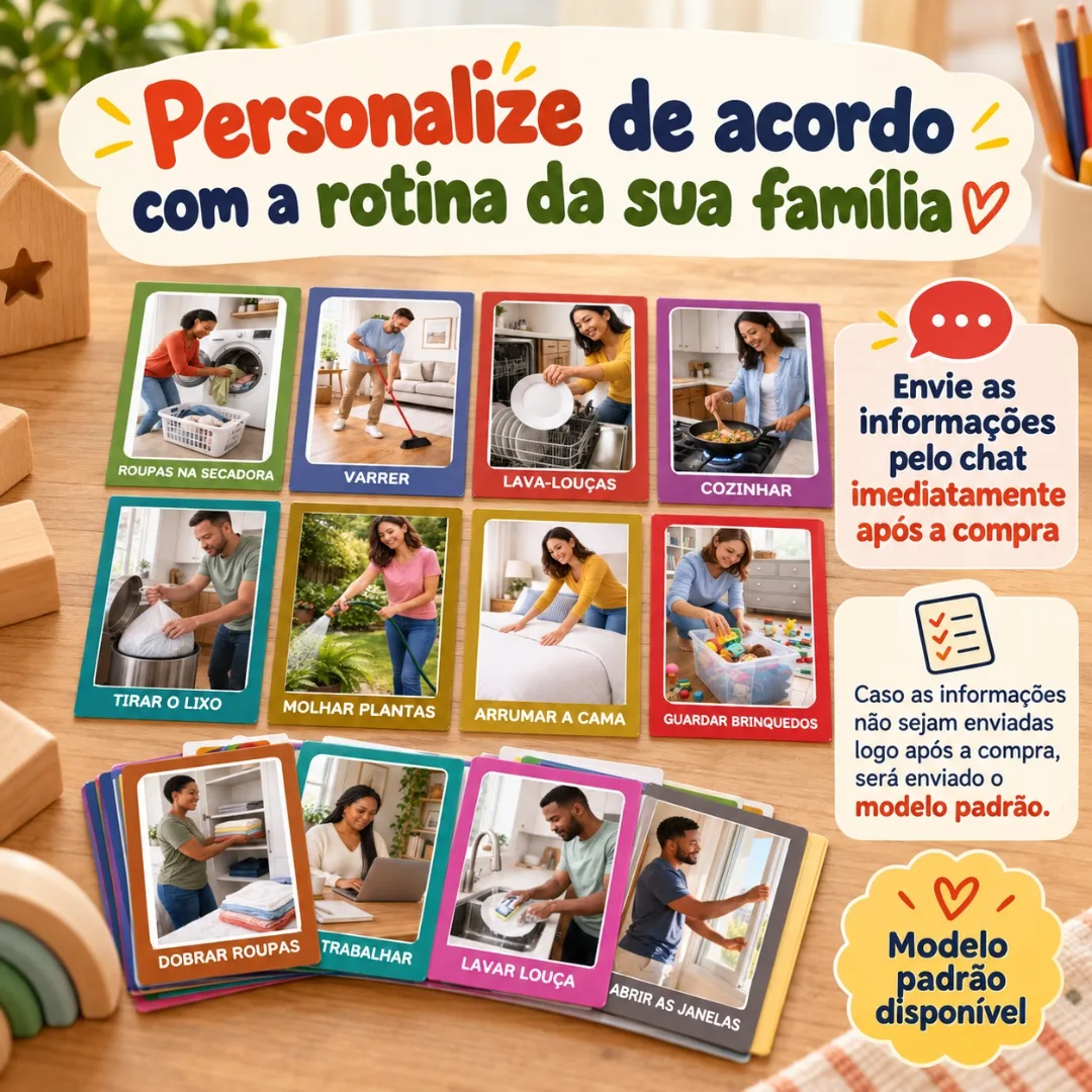 Cards Visuais de Afazeres Domésticos 16 Cartões de Rotina Infantil Personalizáveis — foto 3