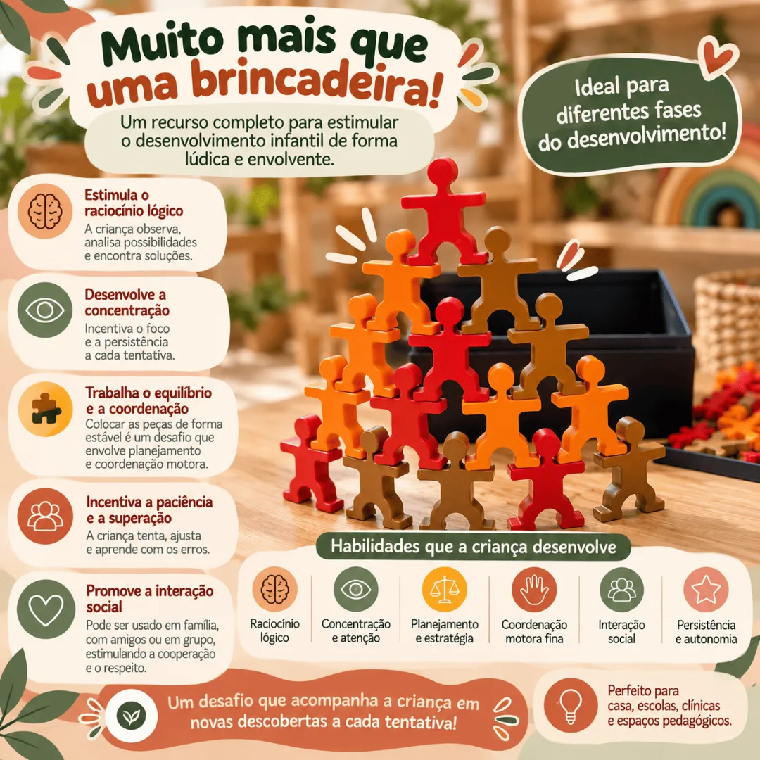 Compartilhar:  0 Bonecos de Equilíbrio 20 Peças – Brinquedo Educativo de Empilhar Coordenação Motora Recurso Pedagógico — foto 2
