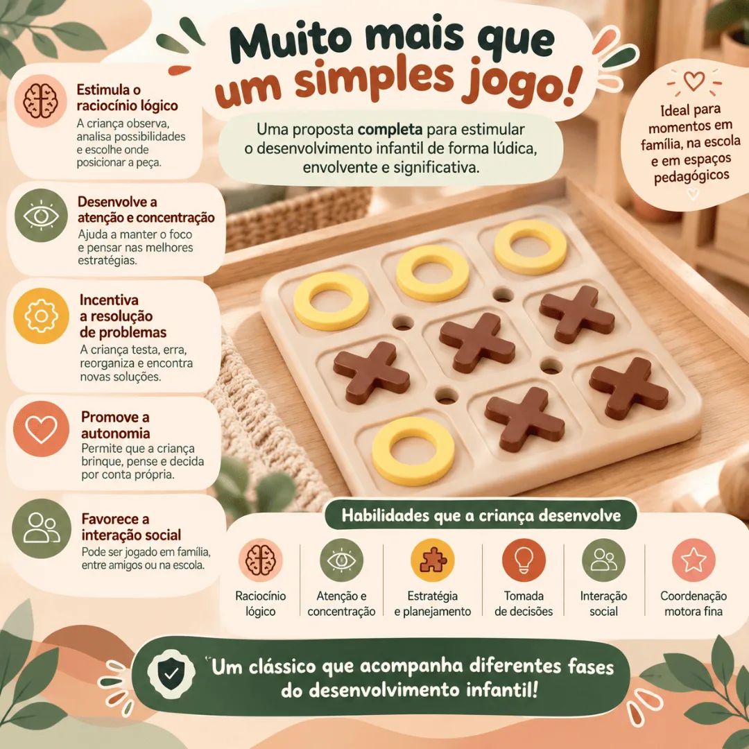 Jogo da Velha Infantil – Brinquedo Educativo de Estratégia e Raciocínio Recurso Pedagógico — foto 2