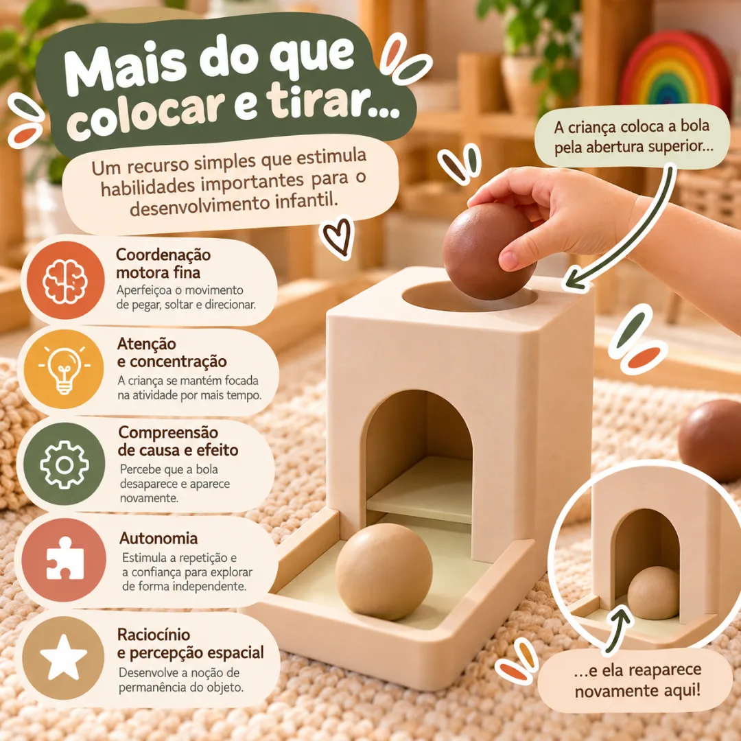 Caixa de Permanência Montessori com 3 Bolas – Brinquedo Educativo Coordenação Motora Recurso Pedagógico — foto 2