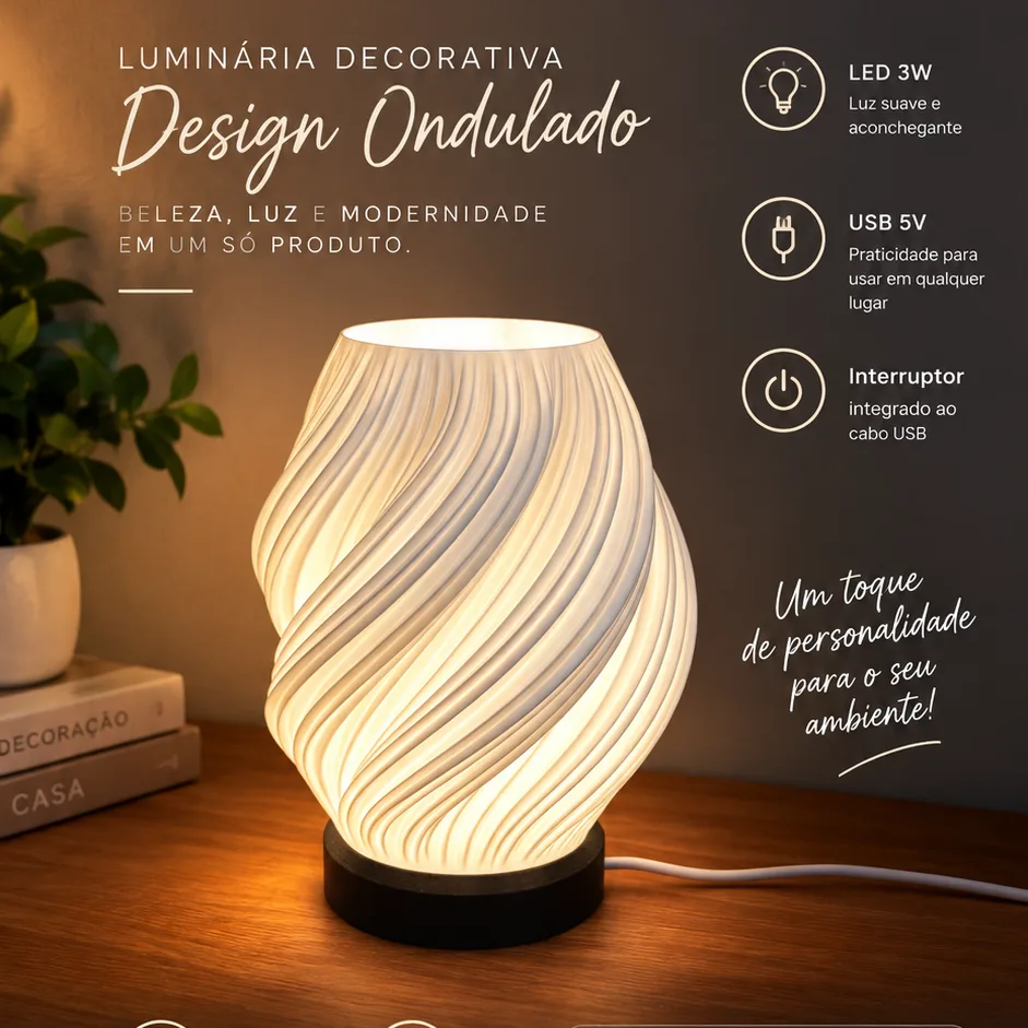 Abajur Luminária De Quarto Decorativa 3D Minimalista Moderno LED — foto 2
