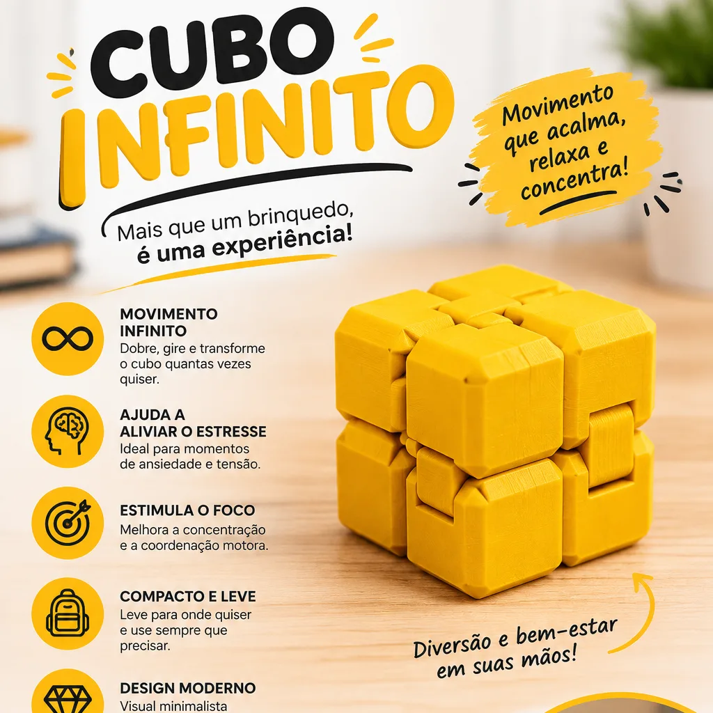 Cubo Infinito 3D | Recurso Terapêutico | Autismo TEA TDAH Ansiedade | Foco Concentração | Brinquedo Sensorial — foto 6
