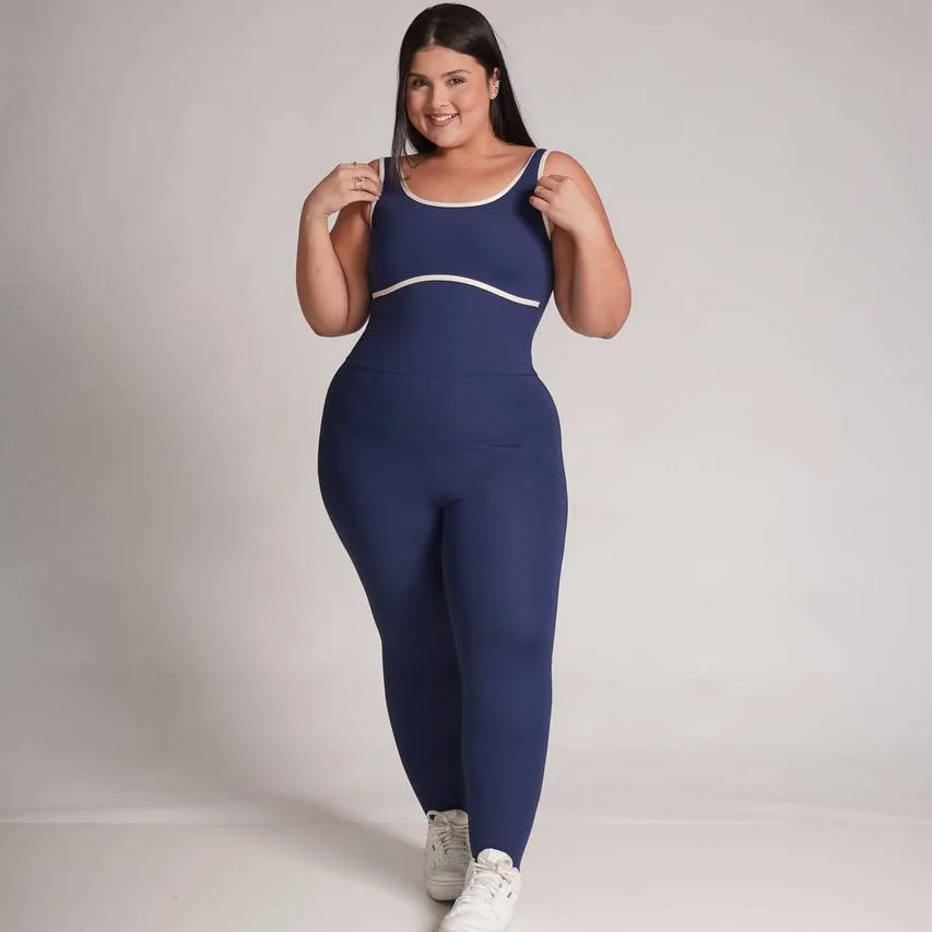 Macacão Poliamida Fit Bicolor Fiorela Azul Marinho/Off - Plus Size — foto 3