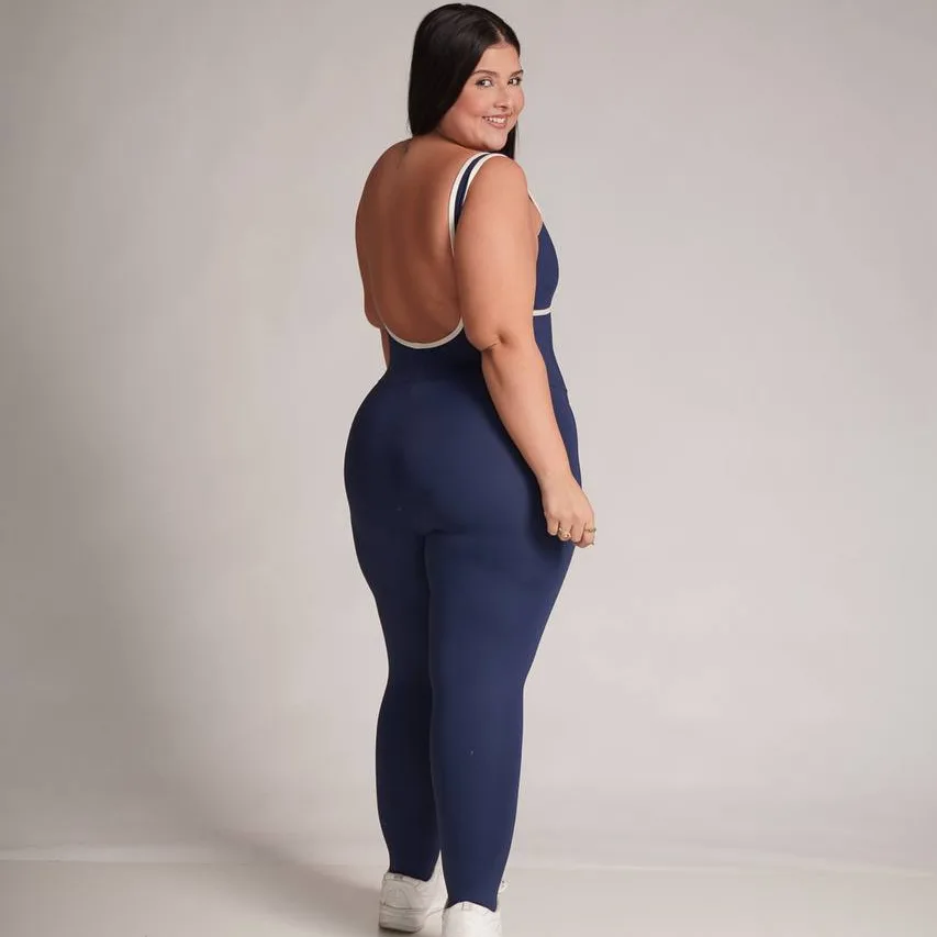 Macacão Poliamida Fit Bicolor Fiorela Azul Marinho/Off - Plus Size — foto 2