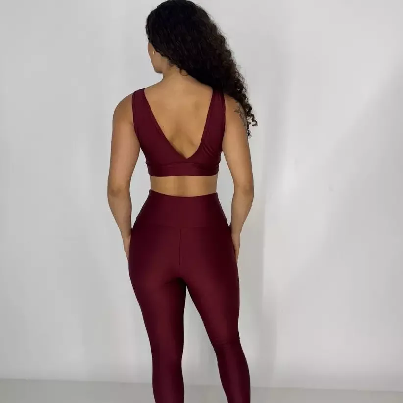 CONJUNTO LEGGING COMPRESSÃO E TOP MARCIA VERMELHO BARROCO — foto 4