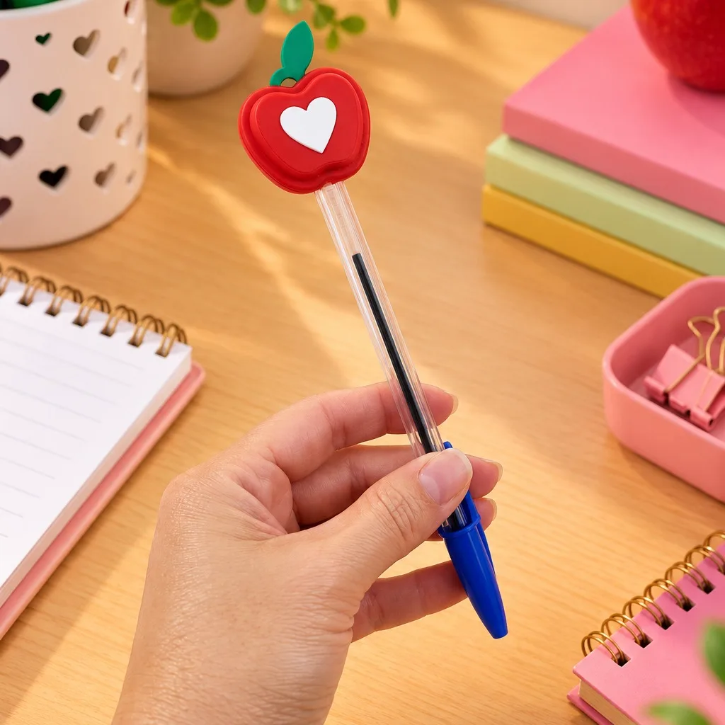 Kit - Maçã Post-it imã de geladeira + Ponteira Maçã coração+ Caneta BIC — foto 2