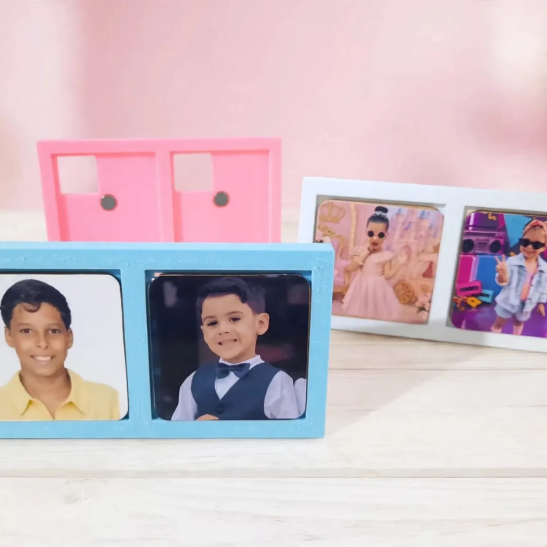 Porta Retrato Duplo com Fotos Ímã MDF 5x5cm Personalizado — foto 2