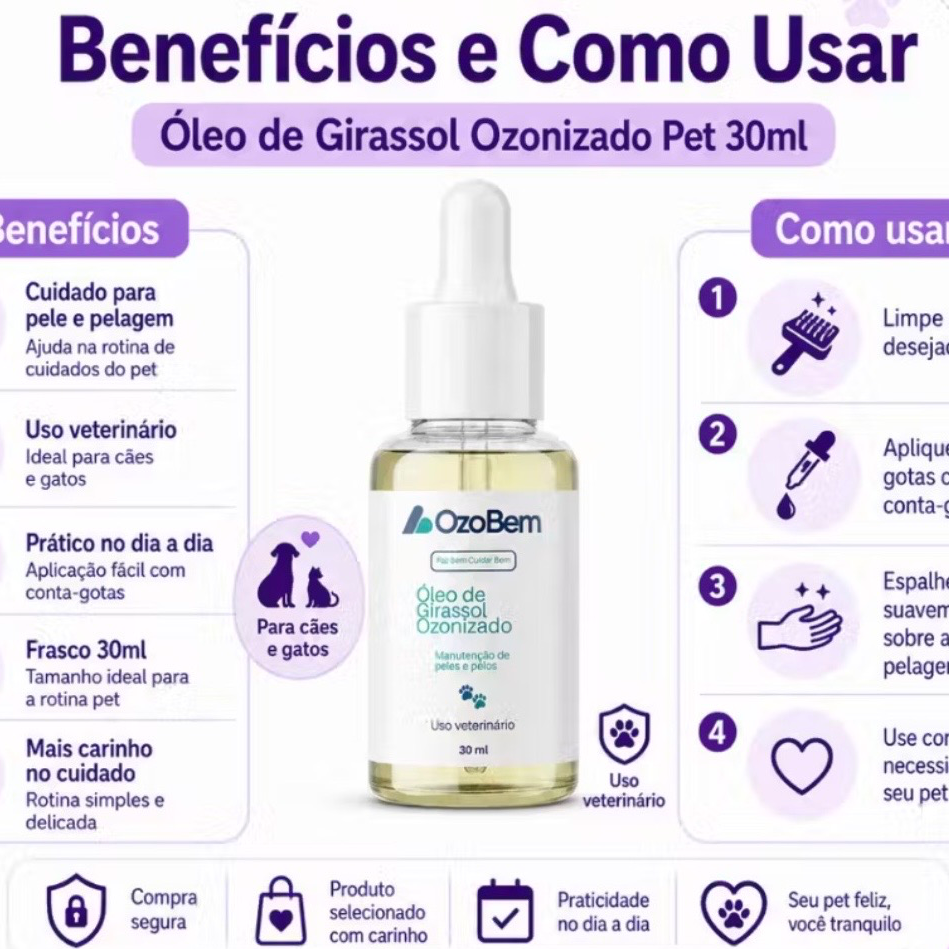 Óleo de Girassol Ozonizado para Cães e Gatos 30ml – Cuidado com Pele e Pelagem — foto 2